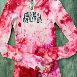Junk Gypsy Mama Tried Women's Red/Pink Tie-Dye Long Sleeve Tee.